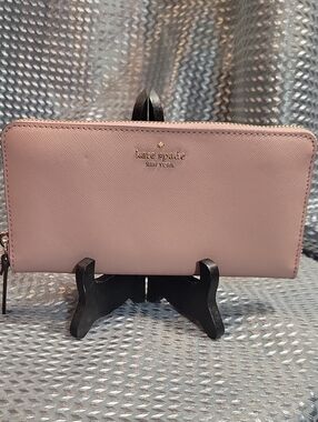 kate spade Powder Pink Zip Wallet with Gold Logo